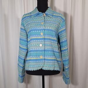 Coldwater Creek Women's Sz Med Jacket Blue Turquoise Green Striped Textured
